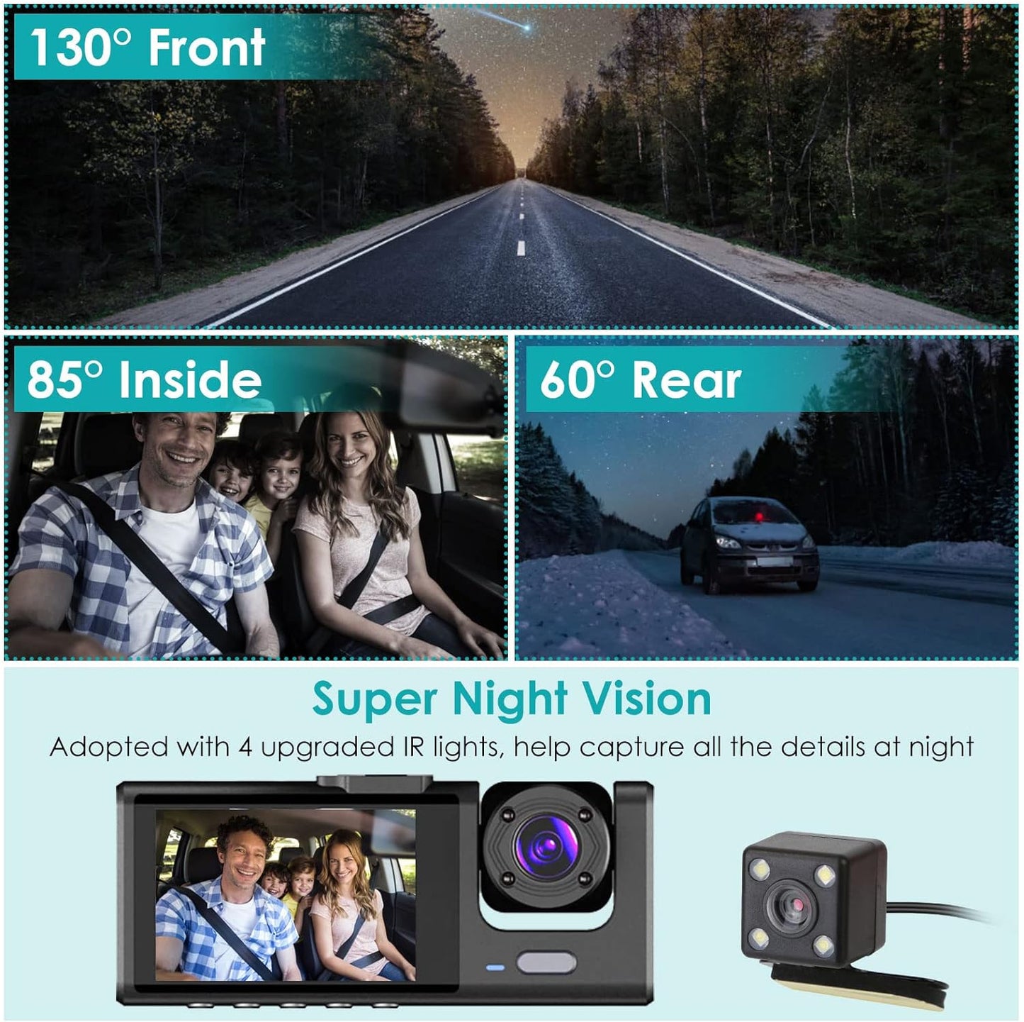 VisionSafe™ Pro - 3 Channel HD Dash Cam for Rideshare Drivers