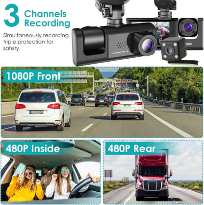 VisionSafe™ Pro - 3 Channel HD Dash Cam for Rideshare Drivers