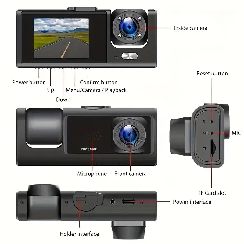 VisionSafe™ Pro - 3 Channel HD Dash Cam for Rideshare Drivers